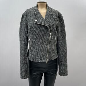 Theory Jacket Women 6 Kinde Moto Tweed Twill Gray Prospet Space Zip Classic